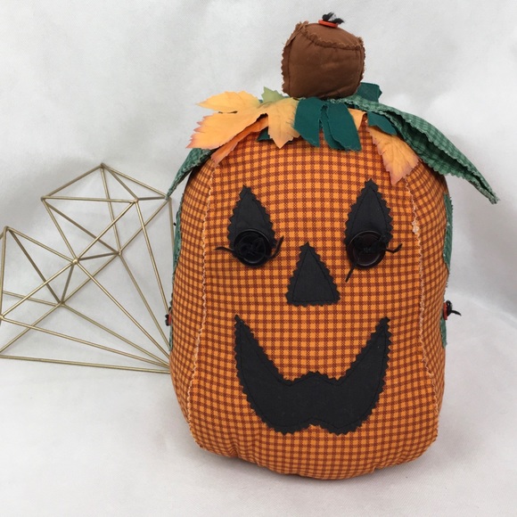 Large Fall Patchwork Jack O'Lantern Pumpkin Accent Pillow - Picture 1 of 5